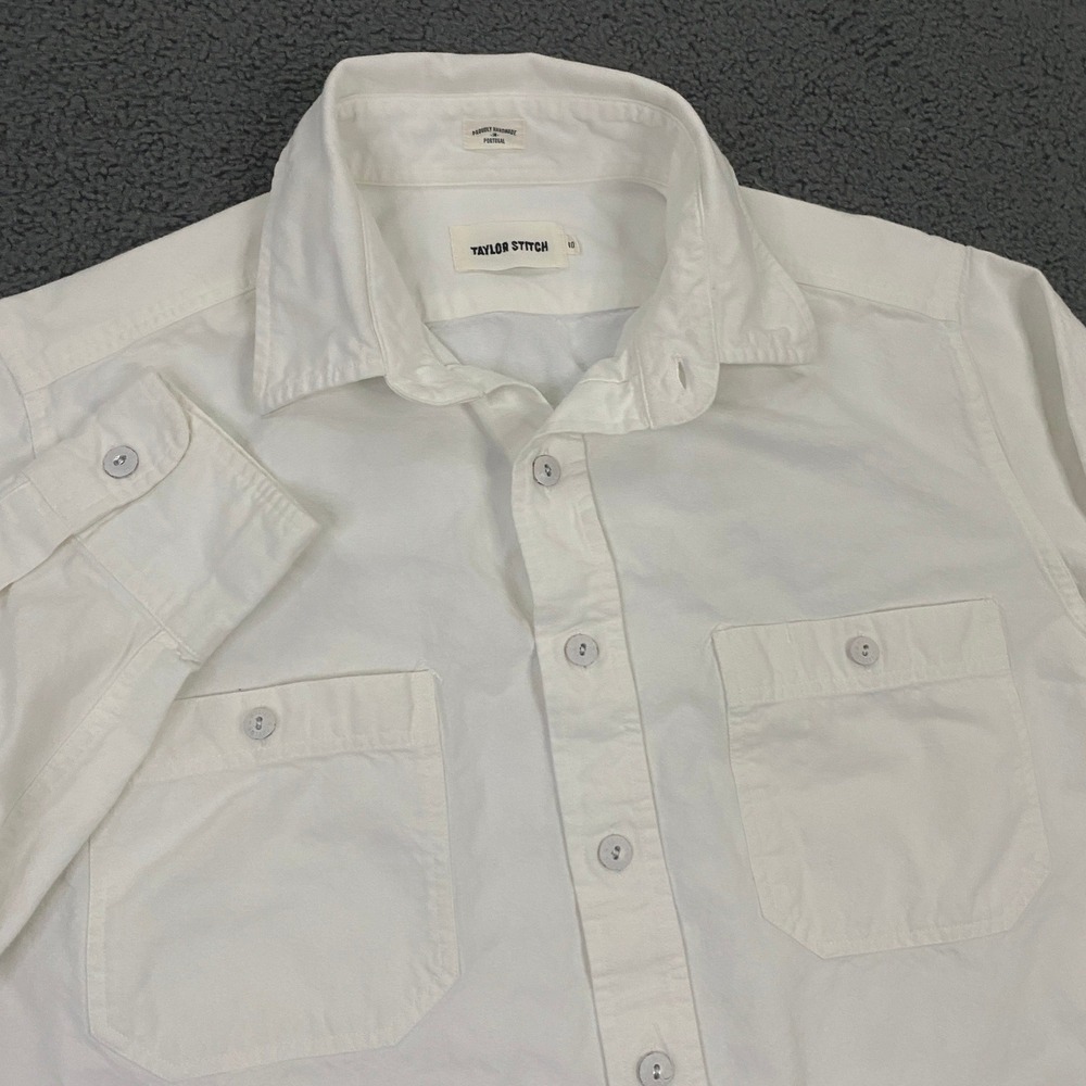 Taylor Stitch Utility Shirt Mens Medium 40 White Metal Button Up Work Wear